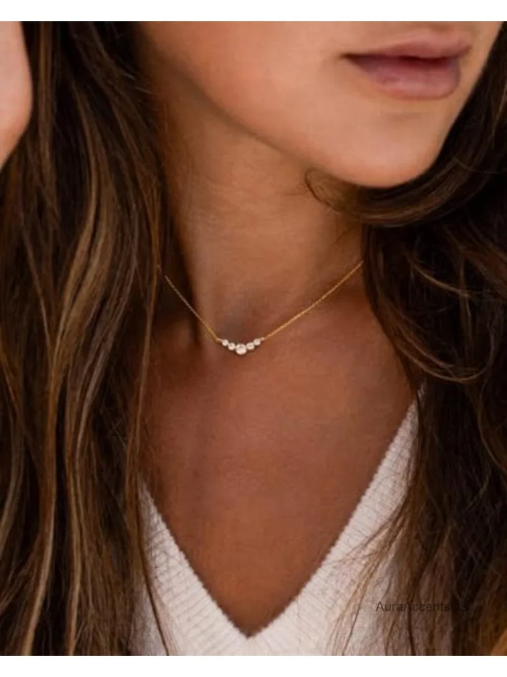 Cubic Zirconia Necklace for Women Adjustable Gold Plated Pendant 14k